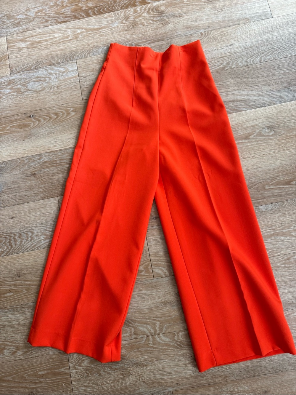 Zara High-Waist Wide-Leg Pants in Bright Orange